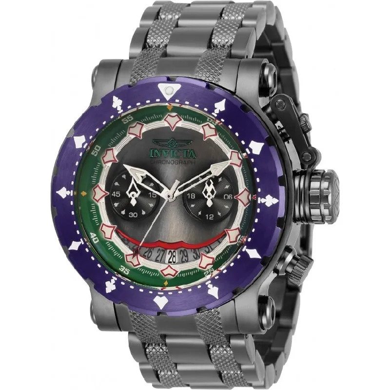 Light dial watches-Invicta Men's 32906 DC Comics Joker Gunmetal Stainless Steel Watch