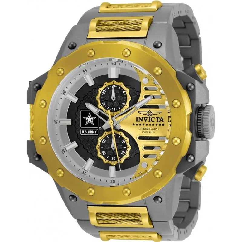 Tourmaline dial watches-Invicta Men's 32988 U.S. Army Gold-Tone and Silver Polyurethane and Stainless Steel Watch