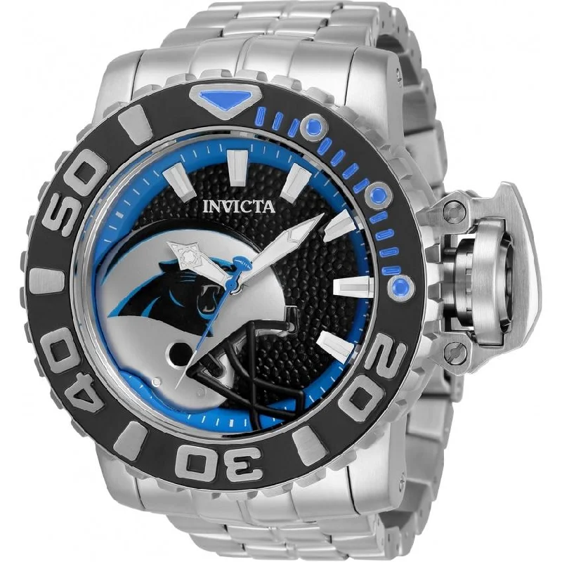 Round dial watches-Invicta Men's 33000 NFL Carolina Panthers Automatic Stainless Steel Watch