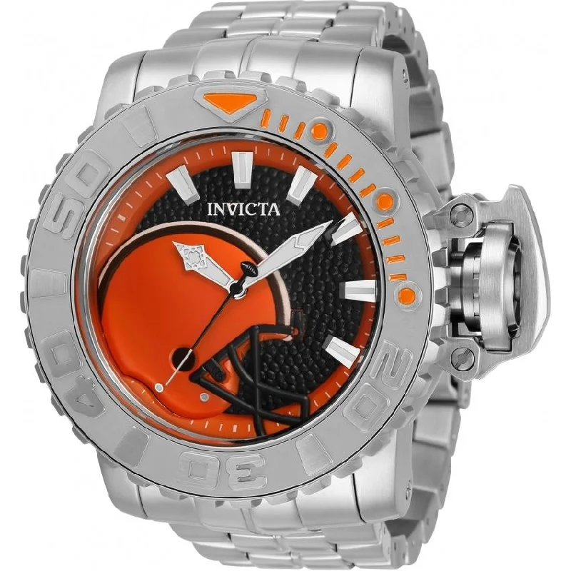 Satin black watches-Invicta Men's 33003 NFL Browns Automatic Stainless Steel Watch