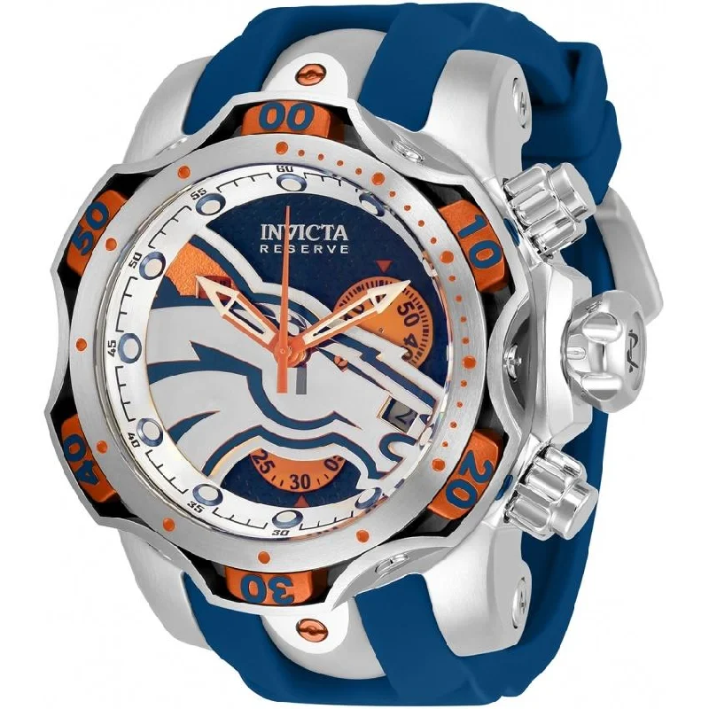 Flat square watches-Invicta Men's 33070 NFL Broncos Blue Silicone Watch