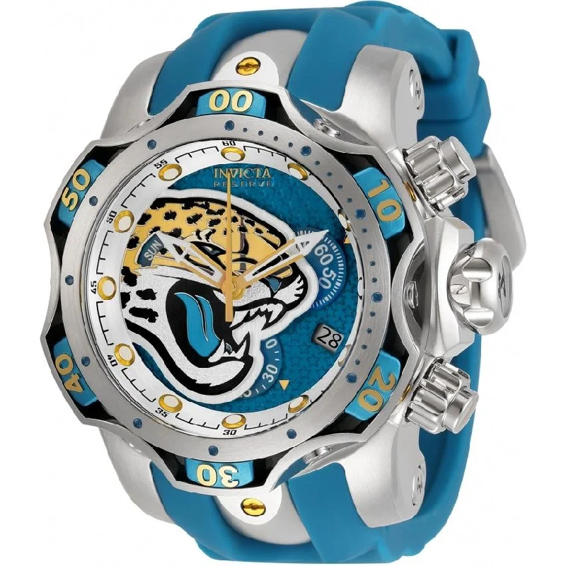 Crystal trim watches-Invicta Men's 33076 NFL Jaguars Blue Silicone Watch