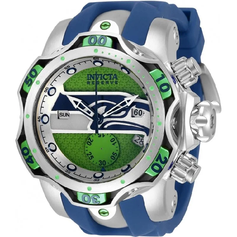 Chic band watches-Invicta Men's 33087 NFL Seahawks Blue Silicone Watch