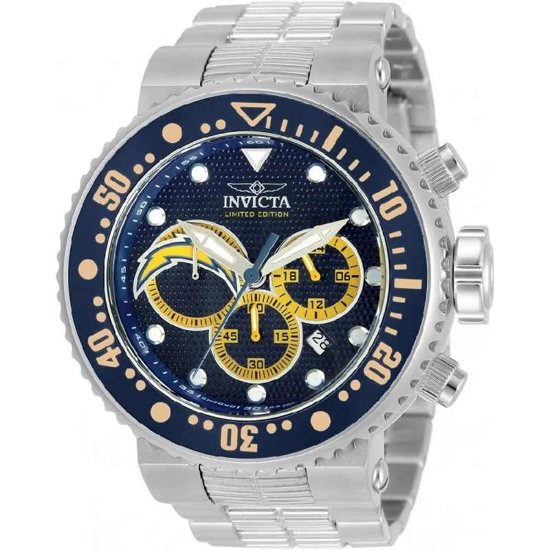 Bold black watches-Invicta Men's 33131 NFL Chargers Stainless Steel Watch