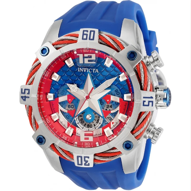 Sporty chrono watches-Invicta Men's 33162 Marvel Captain America Blue Polyurethane Watch