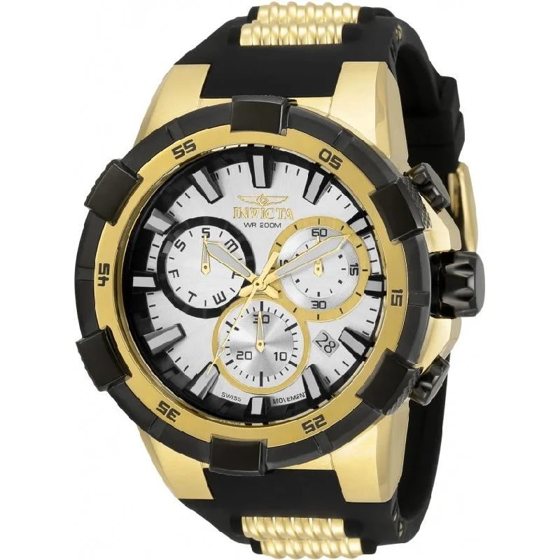 Rose gold dial watches-Invicta Men's 33289 Aviator Black Polyurethane Watch