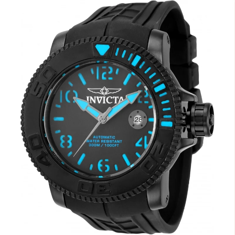 Textured strap watches-Invicta Men's 34777 Sea Hunter Automatic Black Silicone Watch