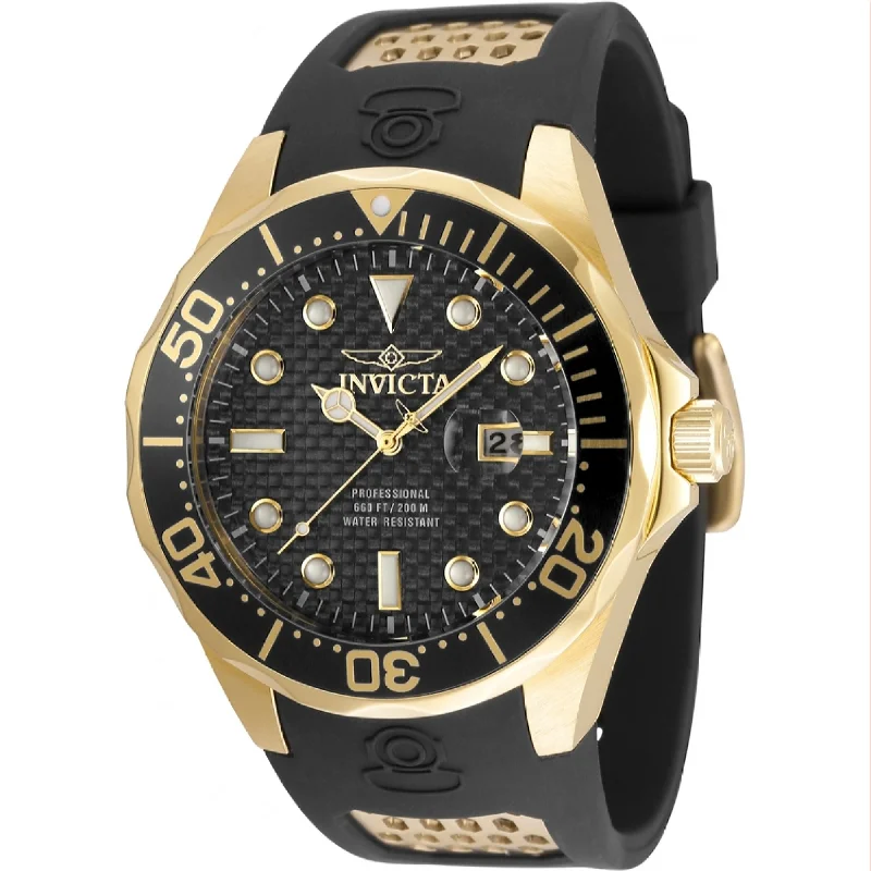 Etched case watches-Invicta Men's 36553 Pro Diver Black and Gold-Tone Polyurethane and Stainless Steel Watch