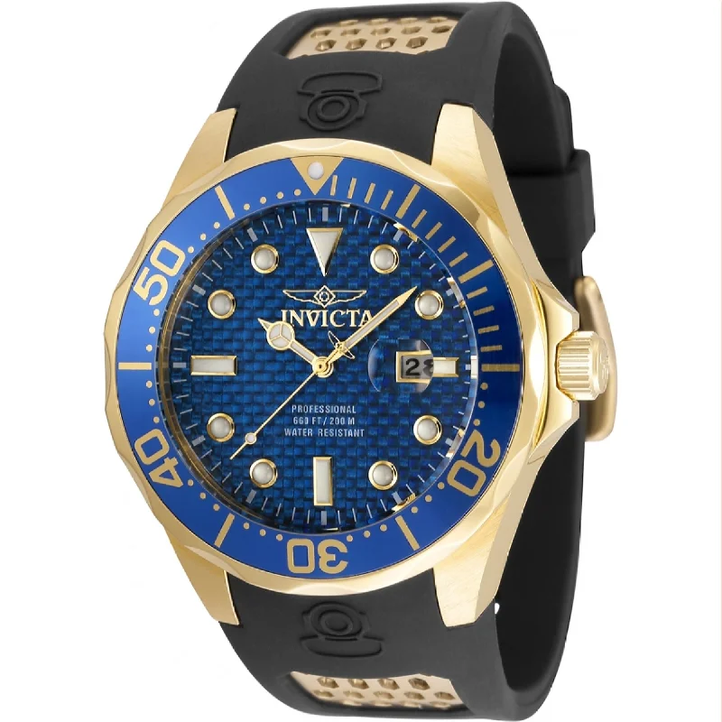 Pearl dial watches-Invicta Men's 36554 Pro Diver Black and Gold-Tone Polyurethane and Stainless Steel Watch