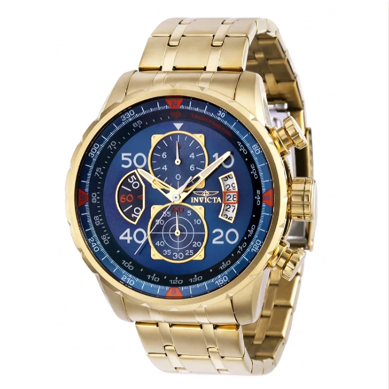 Fine strap watches-Invicta Men's 36602 Aviator Gold-Tone Stainless Steel Watch