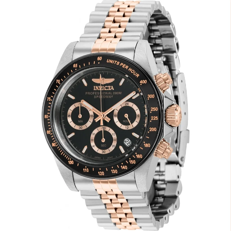 Crystal trim watches-Invicta Men's 36740 Speedway Black and Rose-Tone Stainless Steel Watch