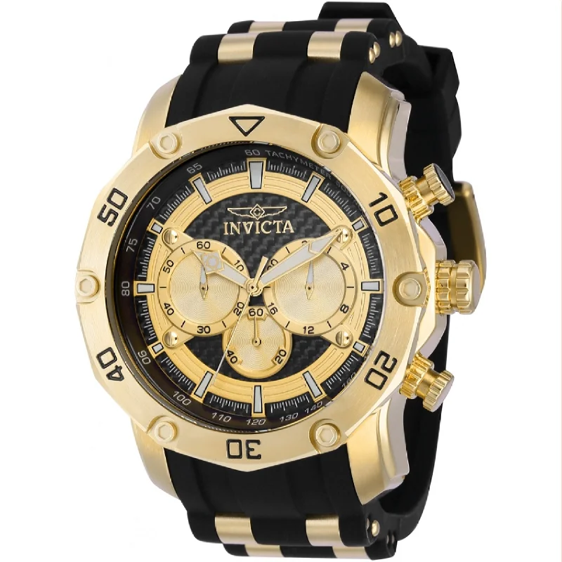 Wave dial watches-Invicta Men's 37719 Pro Diver Scuba Black and Gold-Tone Polyurethane and Stainless Steel Watch