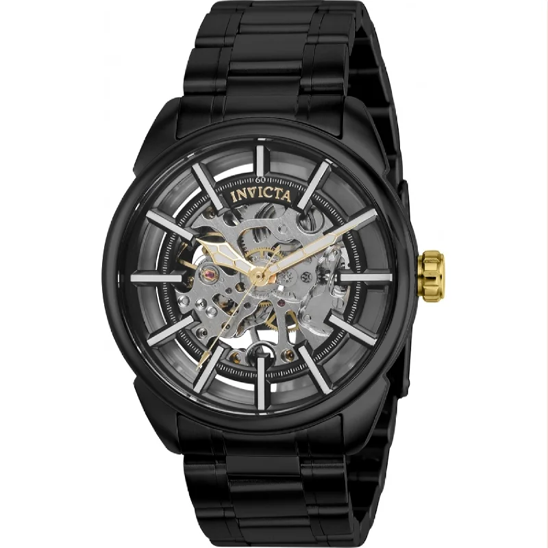 Crafted band watches-Invicta Men's 37927 Vintage Mechanical Black Stainless Steel Watch