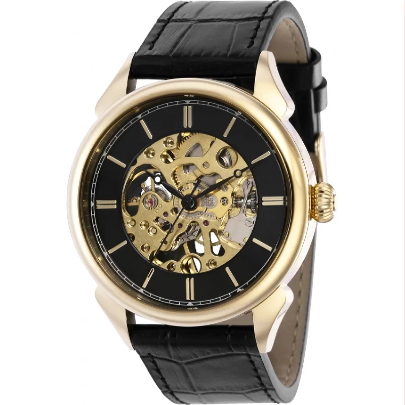 Polished gold watches-Invicta Men's 38173 Vintage Mechanical Black Leather Watch