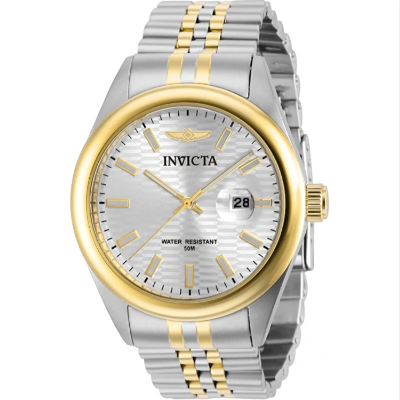 Round dial watches-Invicta Men's 38419 Aviator Gold-Tone and Silver Stainless Steel Watch