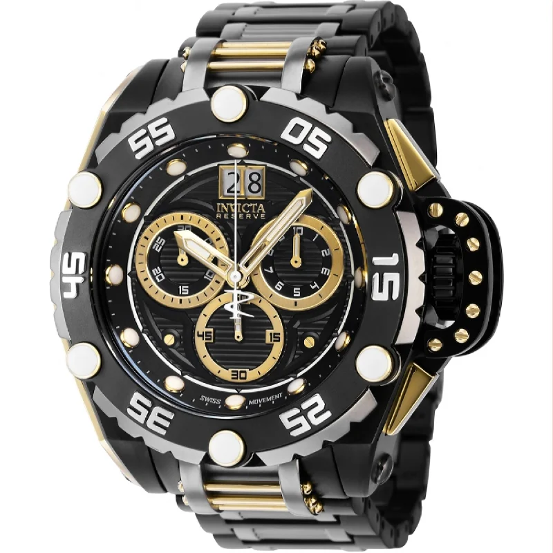 Retro round watches-Invicta Men's 38739 Black and Gold-Tone Stainless Steel Watch