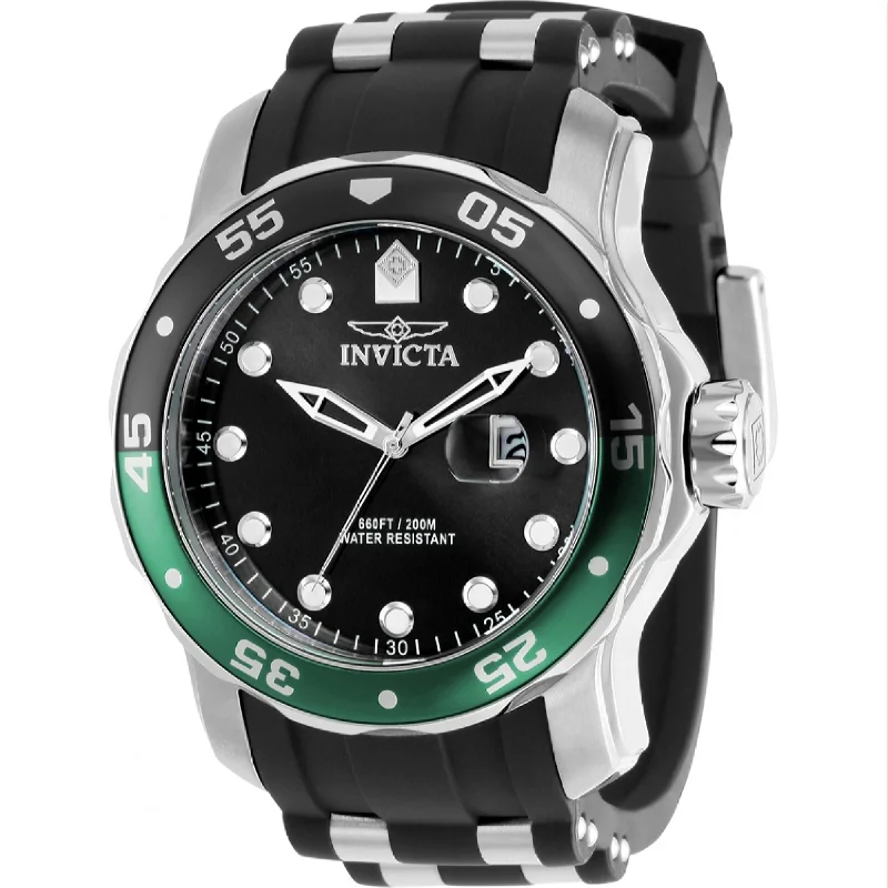 Vine bezel watches-Invicta Men's 39104 Pro Diver Black and Silver Polyurethane and Stainless Steel Watch