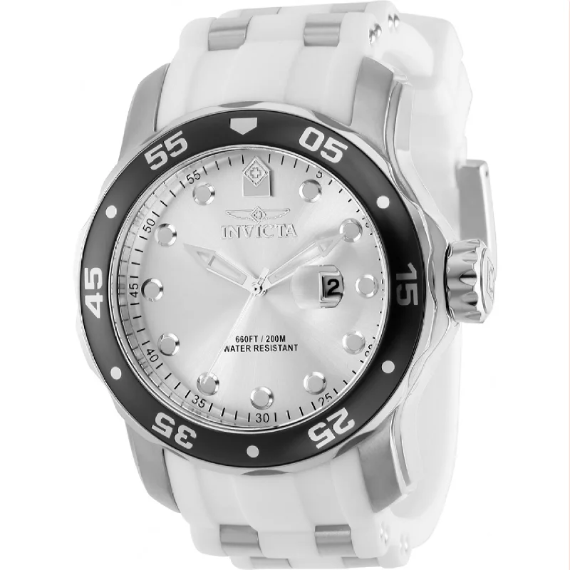 Steel band watches-Invicta Men's 39411 Pro Diver White and SS Ins Polyurethane and Stainless Steel Watch