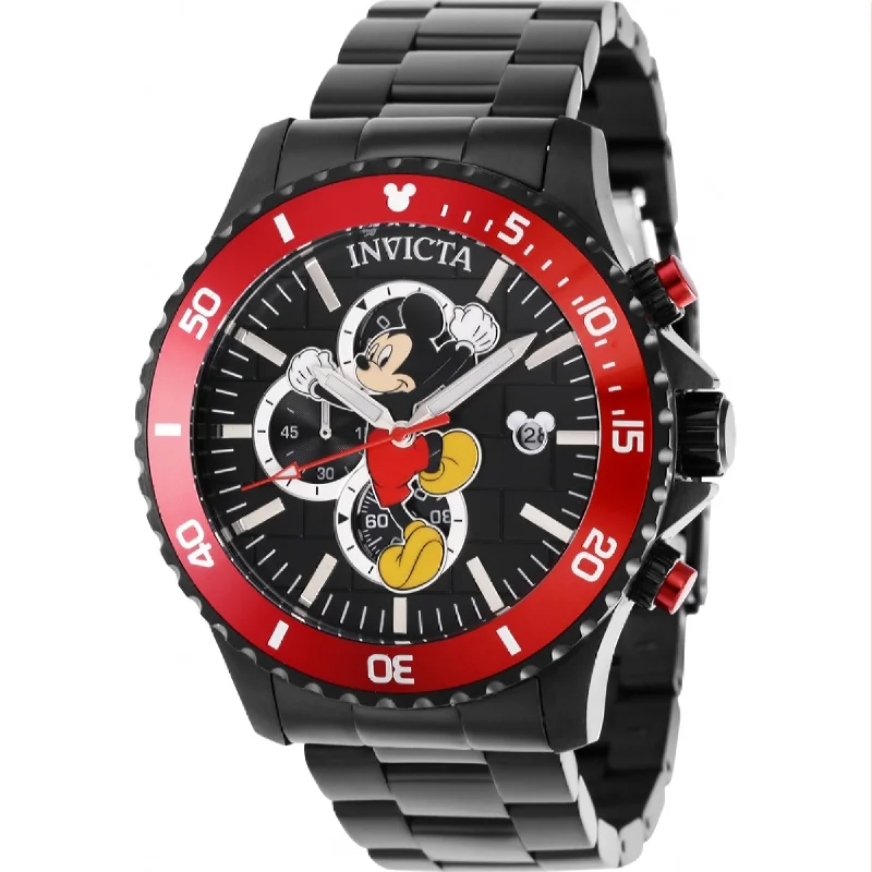 Silicone strap watches-Invicta Men's 39522 Disney Mickey Mouse Black Stainless Steel Watch