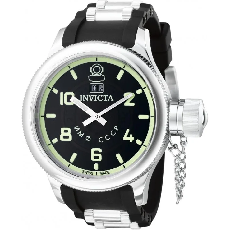 Green band watches-Invicta Men's 4342 Russian Diver Quinotaur Mechanical Black and Silver Inserts Polyurethane Watch