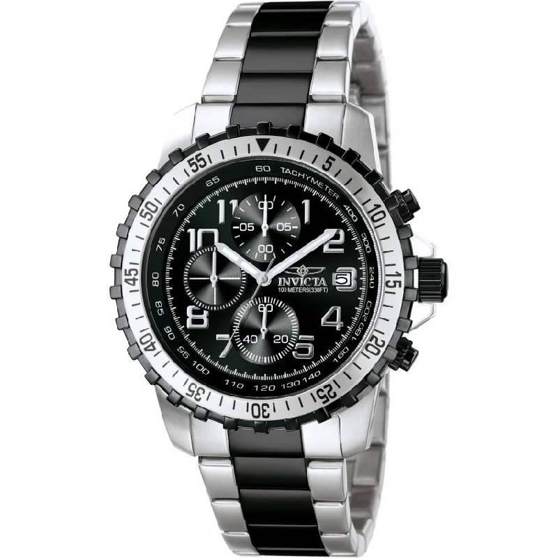 Eco leather watches-Invicta Men's 6398 Specialty Chronograph Black and Silver Stainless Steel Watch