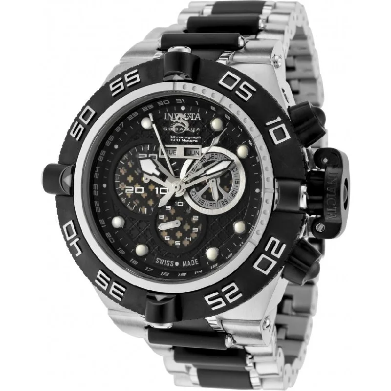 Stretch strap watches-Invicta Men's 6537 Subaqua 4 Chronograph Black and Stainless Steel Stainless Steel Watch