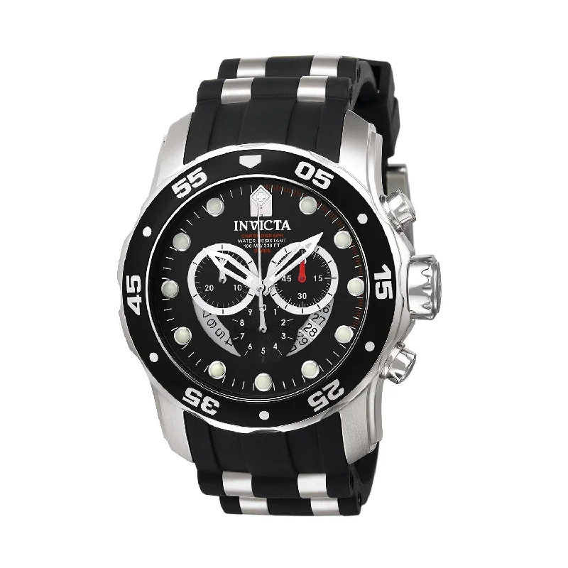 Pearl dial watches-Invicta Men's 6977 Pro Diver Scuba Chronograph Black and Silver Inserts Polyurethane Watch